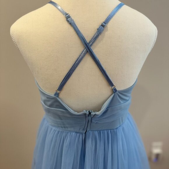 NWT Lulus Charming Glamour Light Blue Tulle Sleeveless Tiered Maxi Dress - Picture 10 of 11